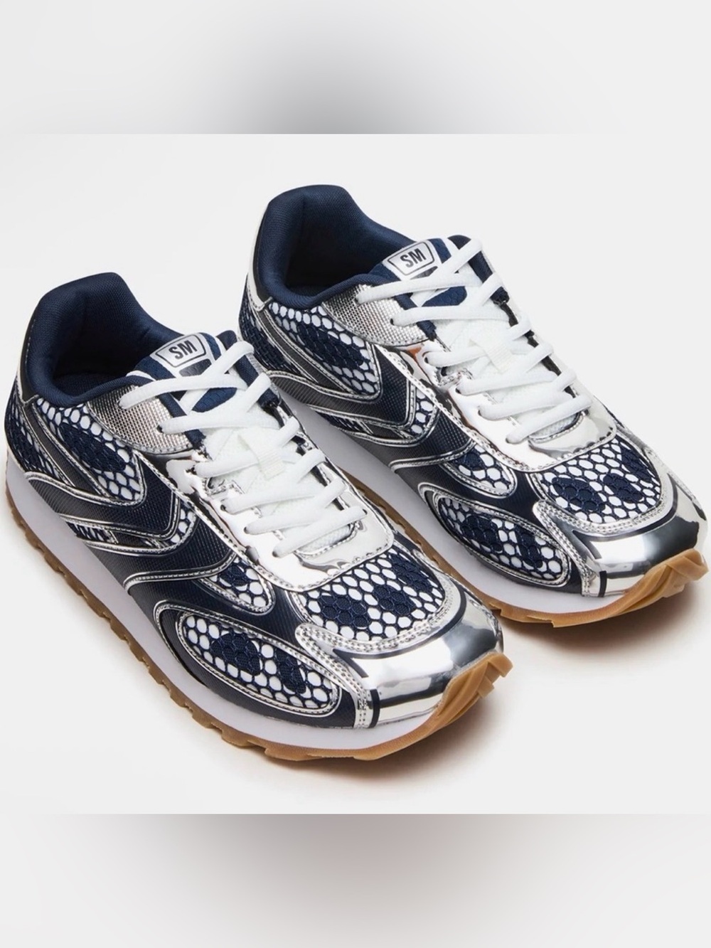 Steve Madden Blue White Silver xylo Athletic Sneakers